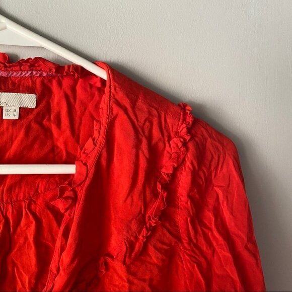 Boden Red Orange Long Sleeve Ruffle Blouse - Picture 3 of 7